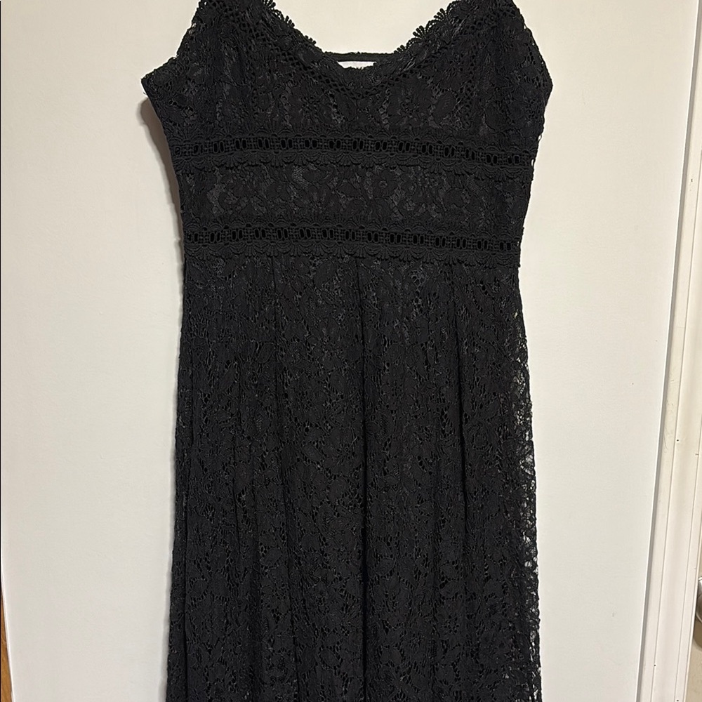 NSR Crochet Stretch Midi Lace Black Dress in Size Large
